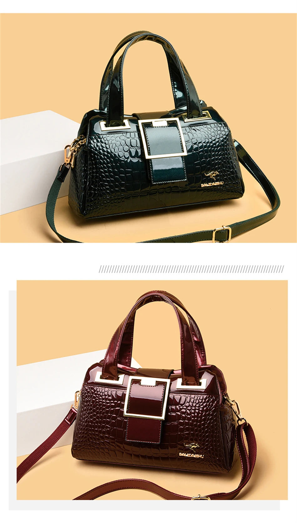 Luxury 2-Layer Crocodile Pattern Boston Tote – Designer Large Capacity Shoulder Handbag for Women