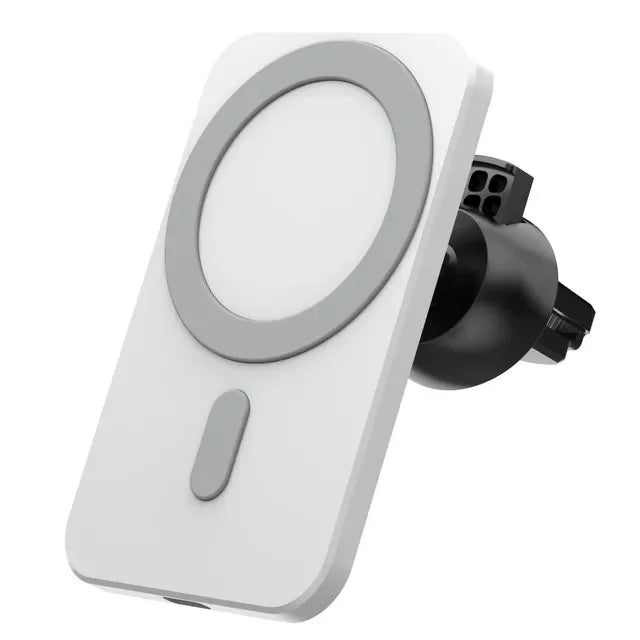 Carregador Magnético sem Fio 15W Qi + MagSafe para iPhone 12/13 Pro – Montagem em Ventilação com USB-C e Rotação 360°"