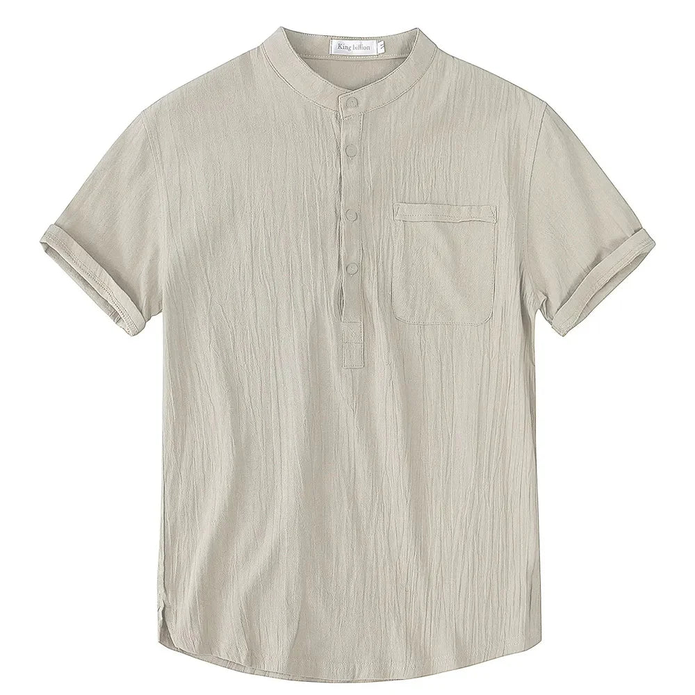 Men's Cotton and Linen Short Sleeve T-Shirt – Solid Color, Casual & Breathable Summer Shirt