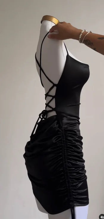Women's 2024 Lace-Up Halter Dress - Sexy Spice Bag Hip Skirt, Cross-Border Summer Streetwear
