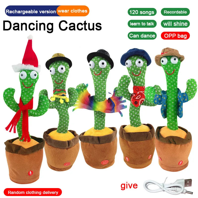 Cactus Dançante e Falante - Brinquedo Interativo que Canta, Repete Voz e Brilha
