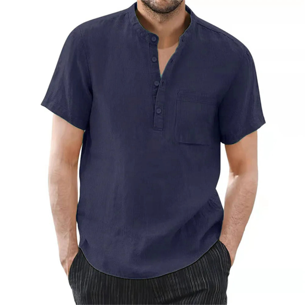 Men's Cotton and Linen Short Sleeve T-Shirt – Solid Color, Casual & Breathable Summer Shirt