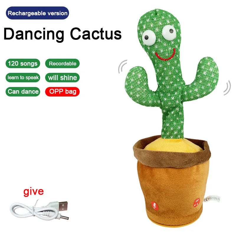 Cactus Dançante e Falante - Brinquedo Interativo que Canta, Repete Voz e Brilha