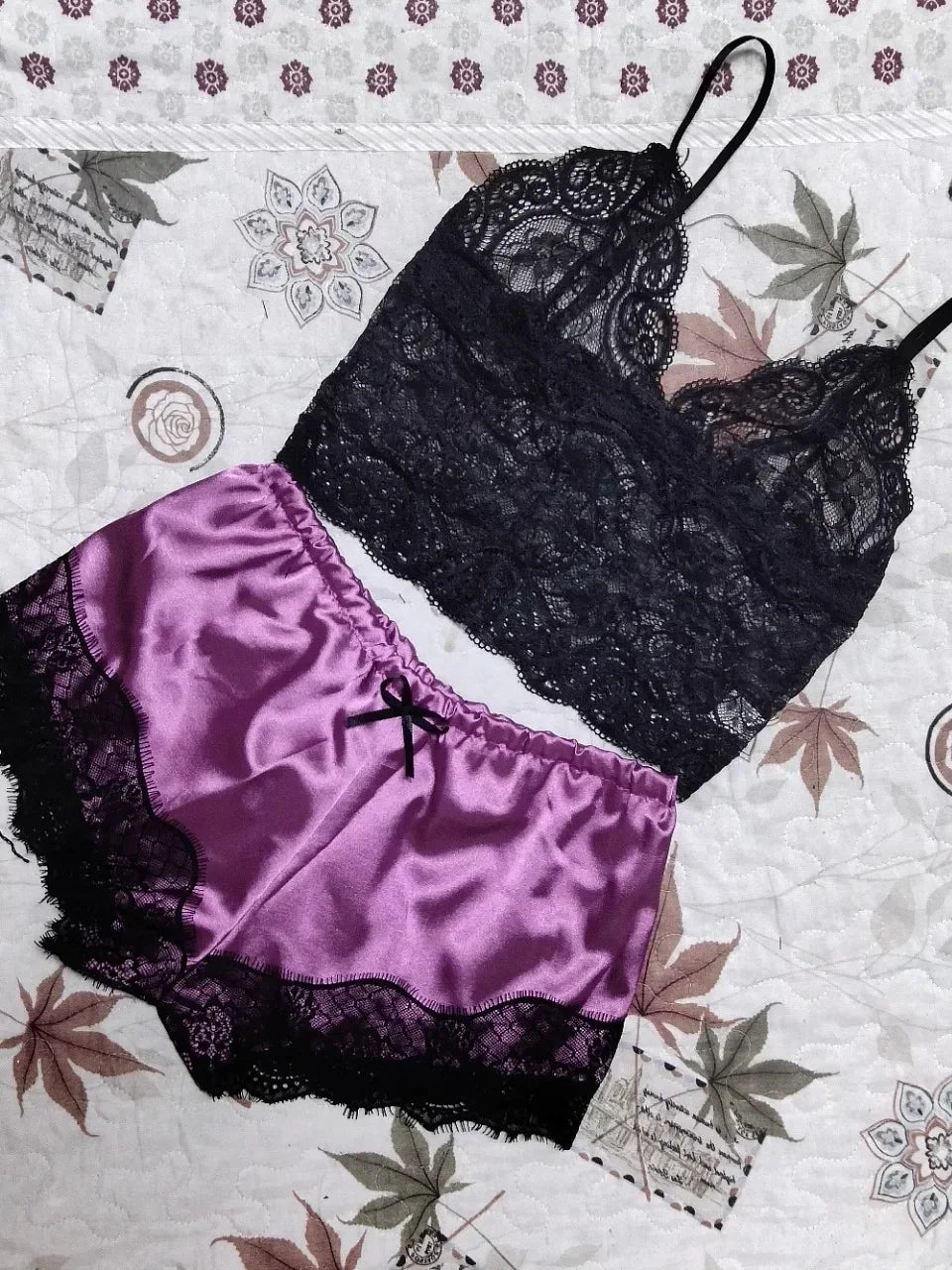 Women's Sexy Lace Pajama Set: Sleeveless V-Neck Top & Shorts