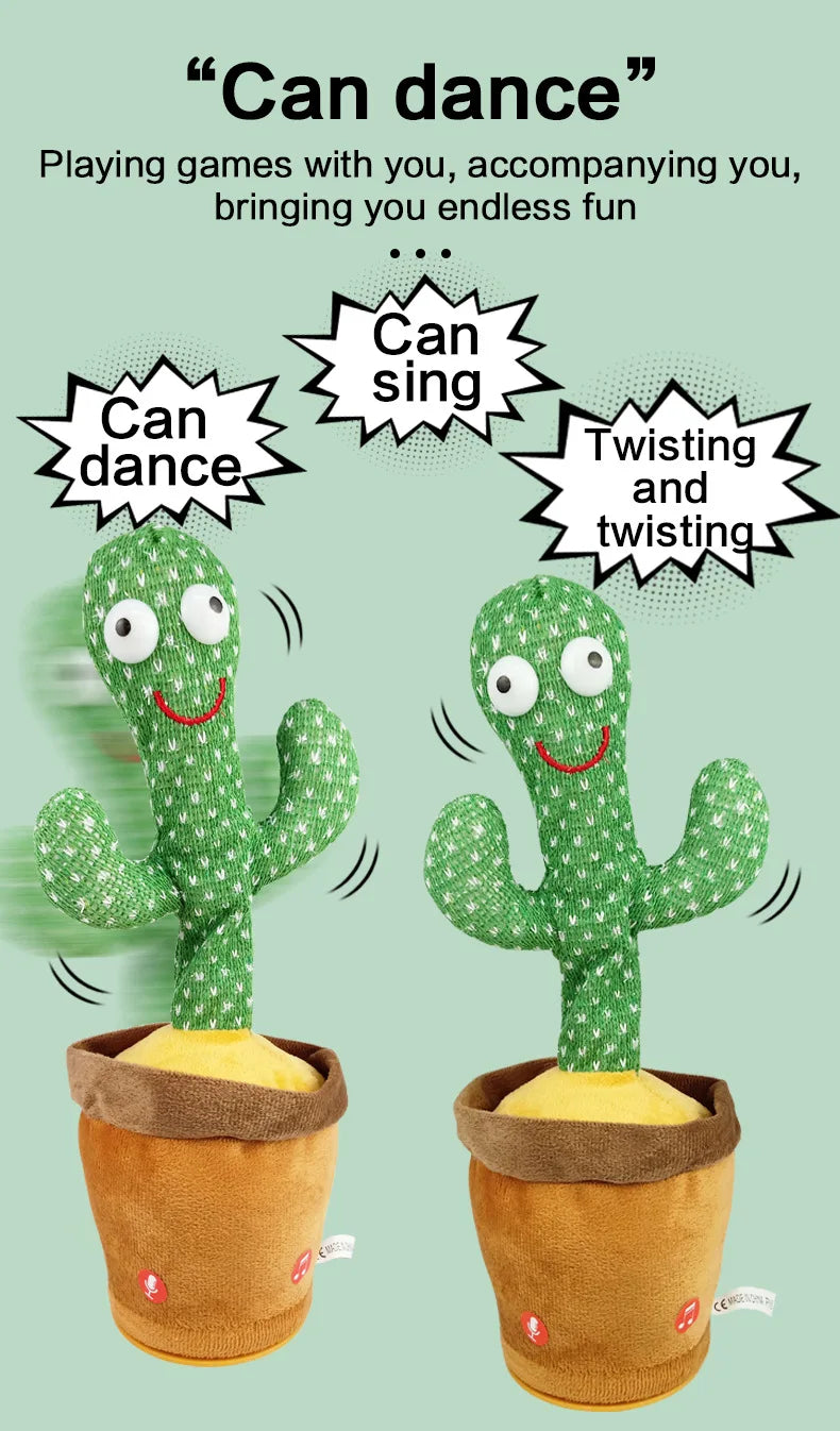 Cactus Dançante e Falante - Brinquedo Interativo que Canta, Repete Voz e Brilha