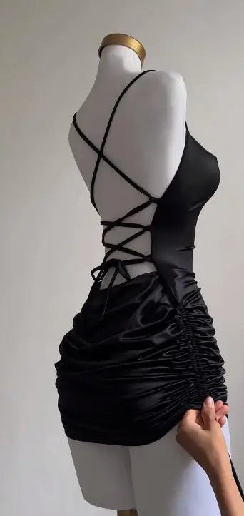 Women's 2024 Lace-Up Halter Dress - Sexy Spice Bag Hip Skirt, Cross-Border Summer Streetwear