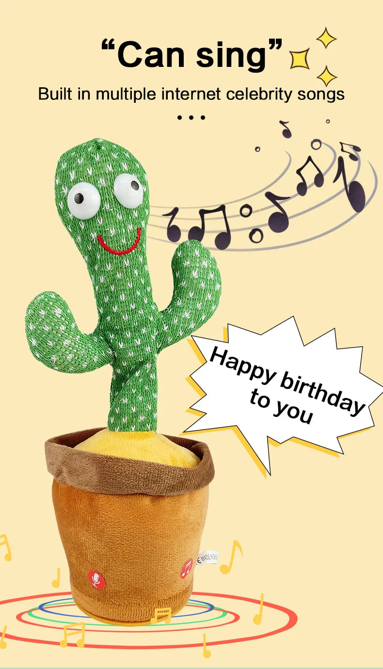 Cactus Dançante e Falante - Brinquedo Interativo que Canta, Repete Voz e Brilha