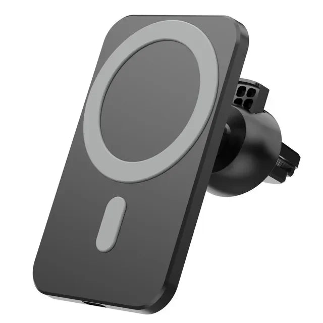 Carregador Magnético sem Fio 15W Qi + MagSafe para iPhone 12/13 Pro – Montagem em Ventilação com USB-C e Rotação 360°"