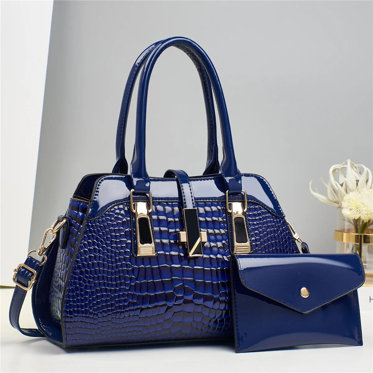 Luxury 2-Layer Crocodile Pattern Boston Tote – Designer Large Capacity Shoulder Handbag for Women