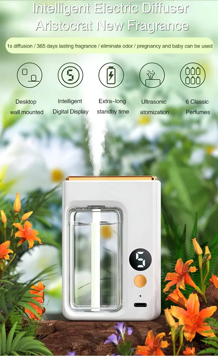 Difusor de Aromaterapia Automático – Névoa Fria com Visor Digital, 5 Modos, Umidificador de Óleo Essencial para Casa, Quarto e Banheiro"