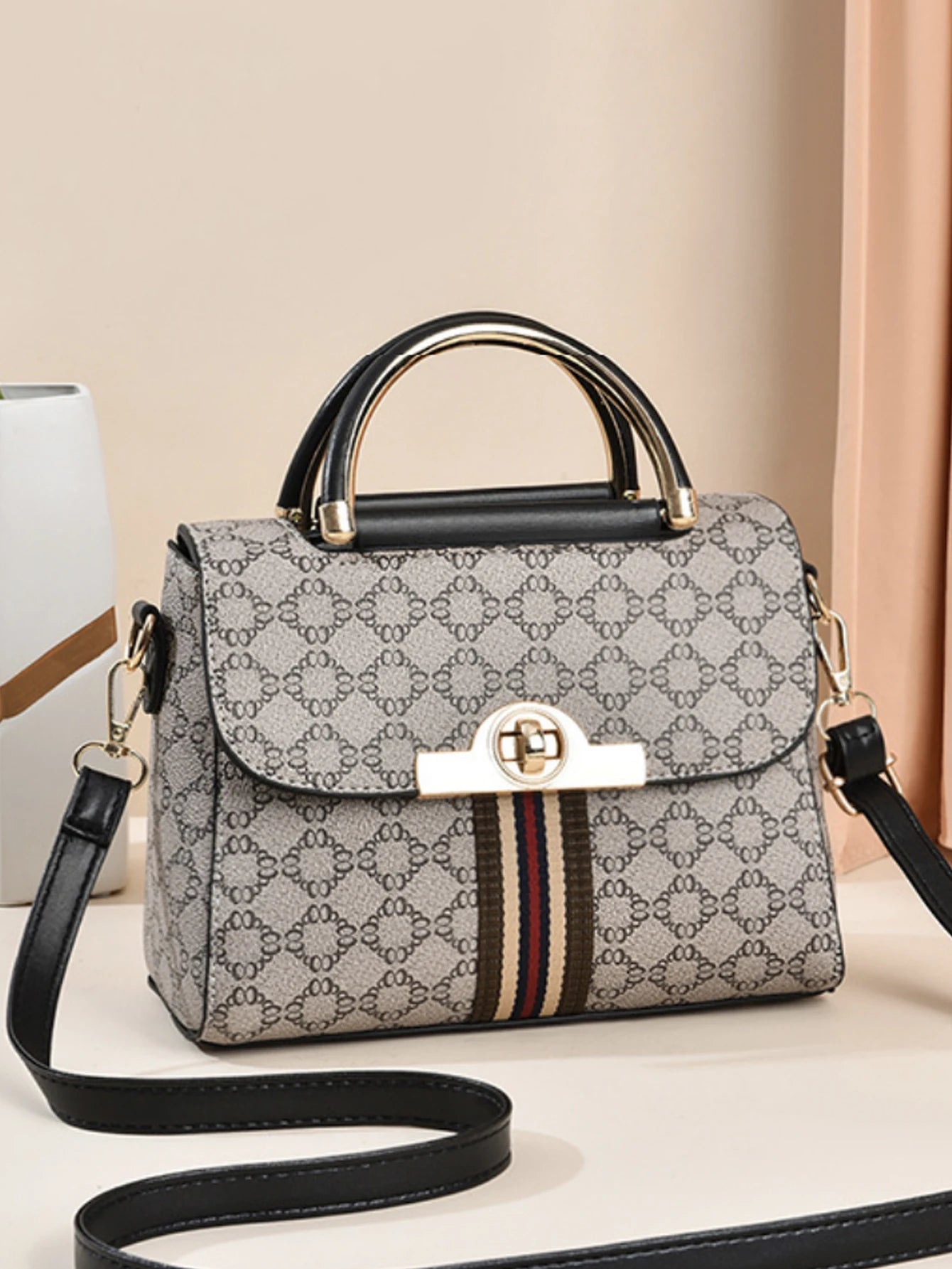 Fashionable Geometric Print Handbag – Elegant, Versatile Shoulder & Large Capacity Crossbody Bag