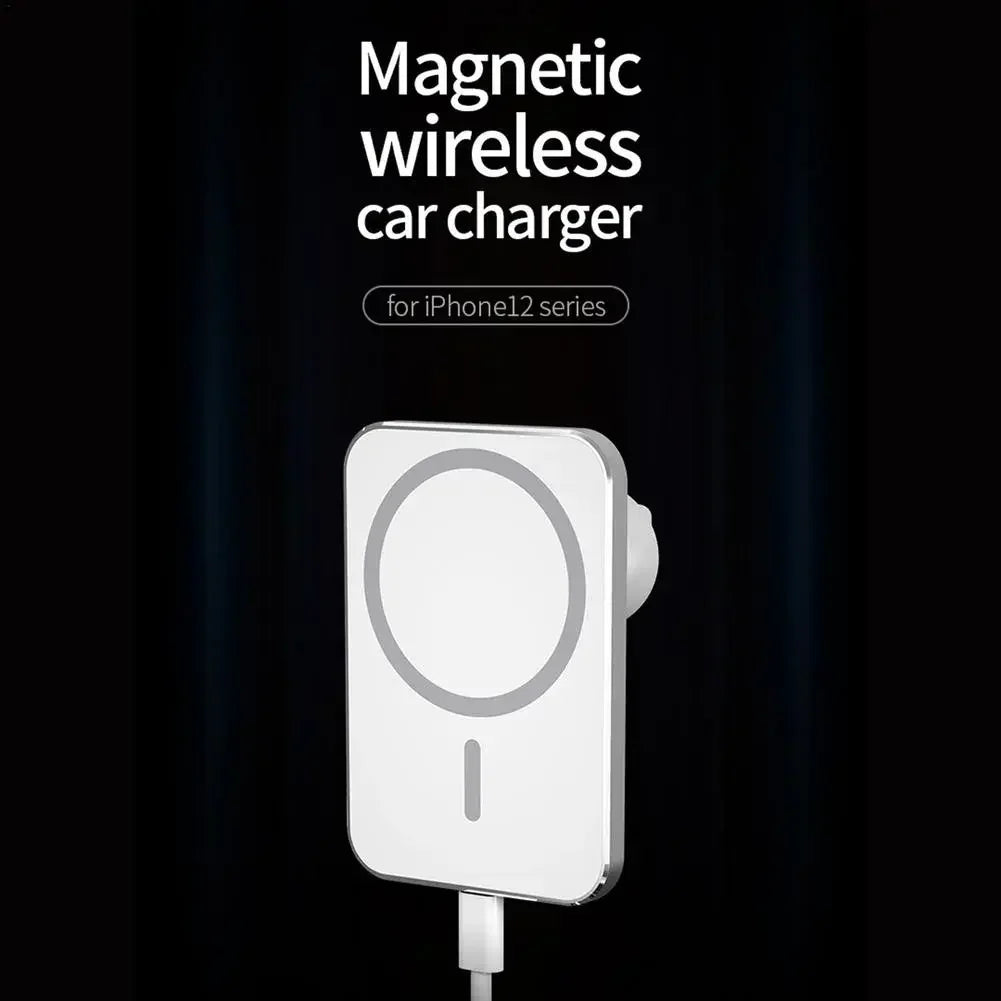 Carregador Magnético sem Fio 15W Qi + MagSafe para iPhone 12/13 Pro – Montagem em Ventilação com USB-C e Rotação 360°"