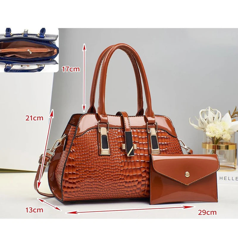 Luxury 2-Layer Crocodile Pattern Boston Tote – Designer Large Capacity Shoulder Handbag for Women