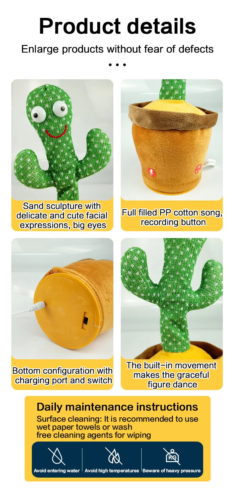 Cactus Dançante e Falante - Brinquedo Interativo que Canta, Repete Voz e Brilha