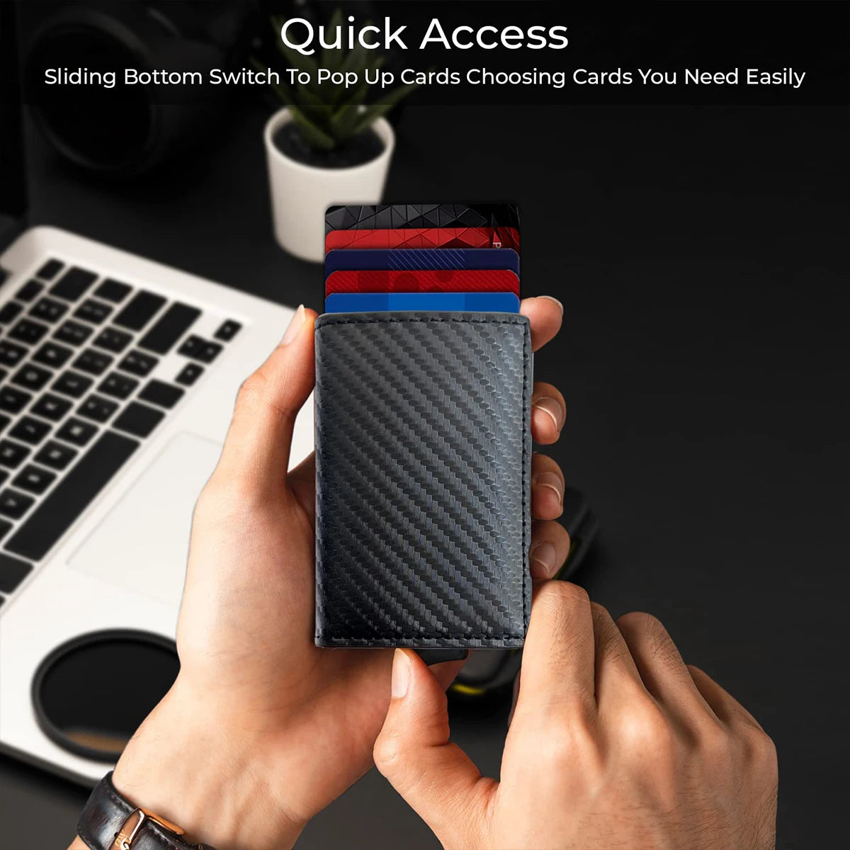 QL RFID Blocking Metal Wallet - Slim Anti-Theft Aluminum Card Holder for Men