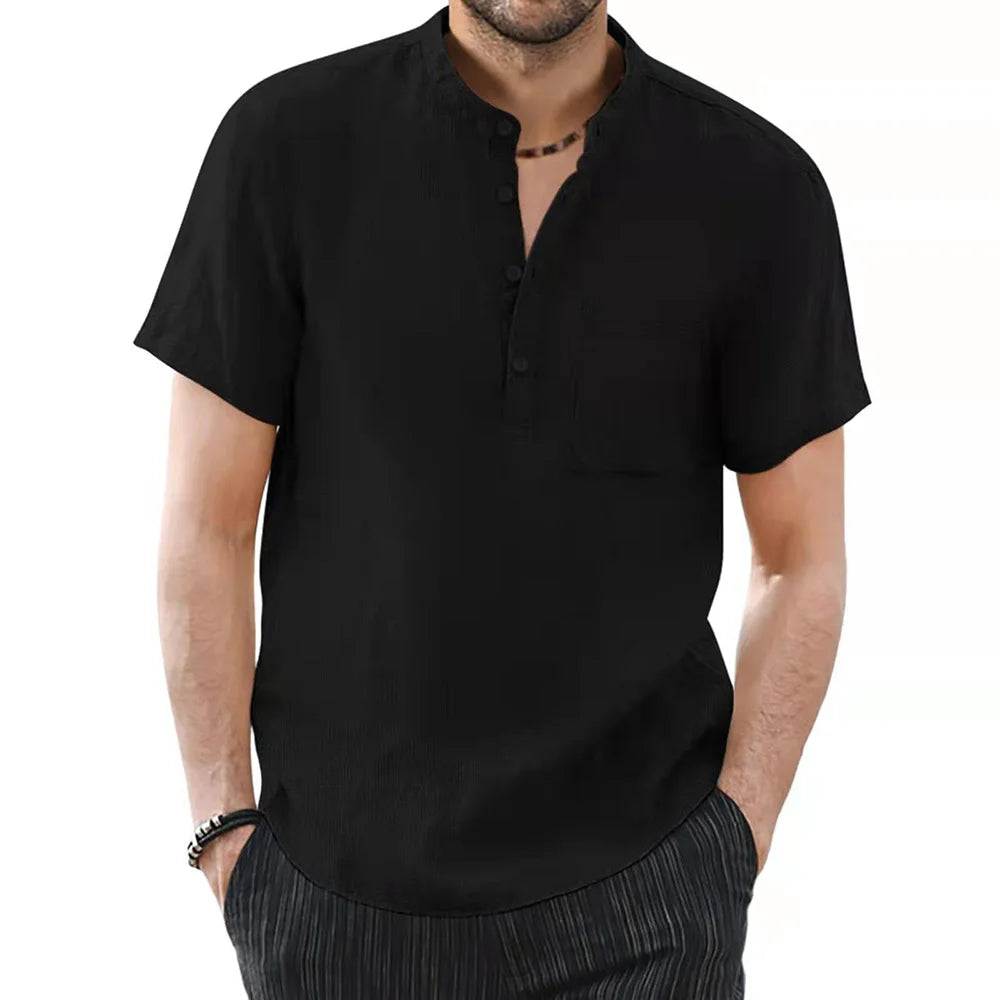 Men's Cotton and Linen Short Sleeve T-Shirt – Solid Color, Casual & Breathable Summer Shirt