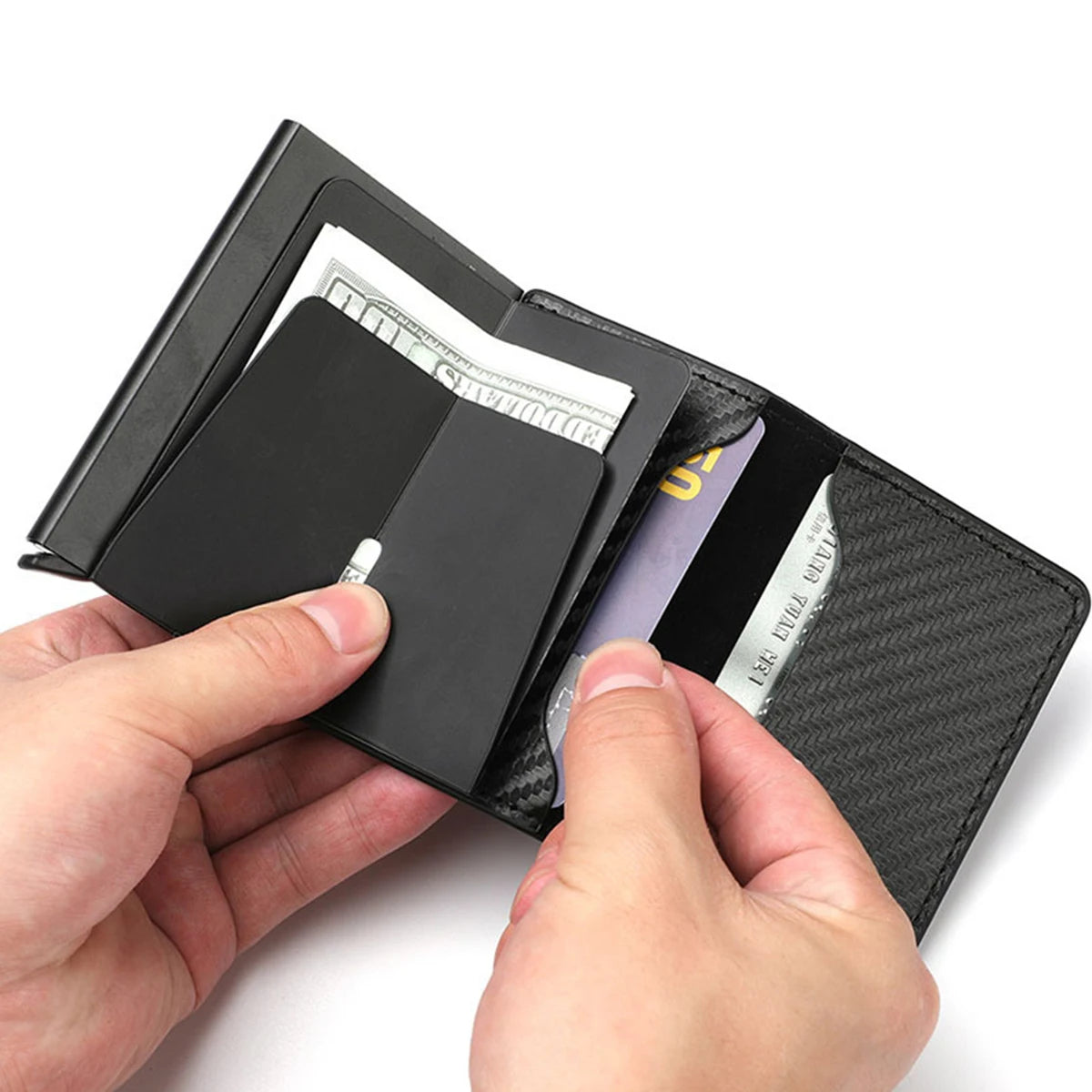 QL RFID Blocking Metal Wallet - Slim Anti-Theft Aluminum Card Holder for Men