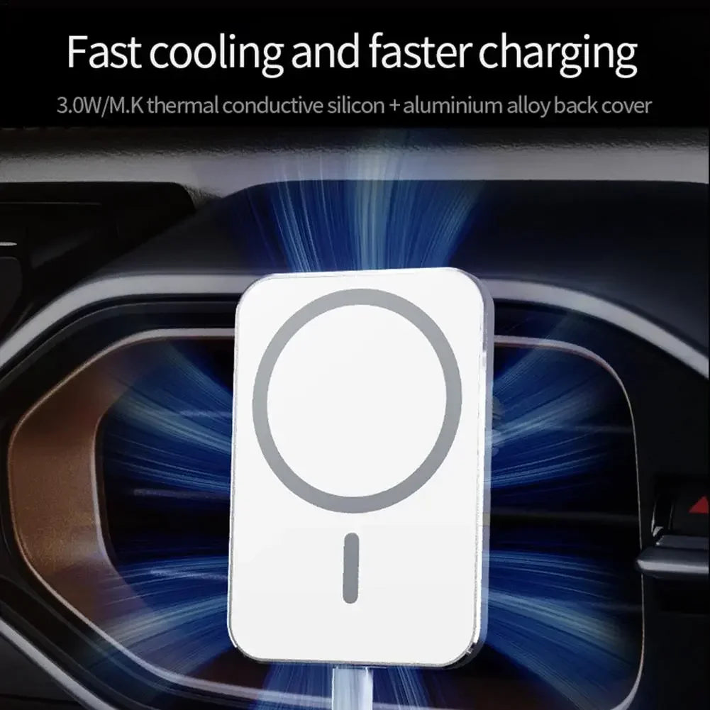 Carregador Magnético sem Fio 15W Qi + MagSafe para iPhone 12/13 Pro – Montagem em Ventilação com USB-C e Rotação 360°"