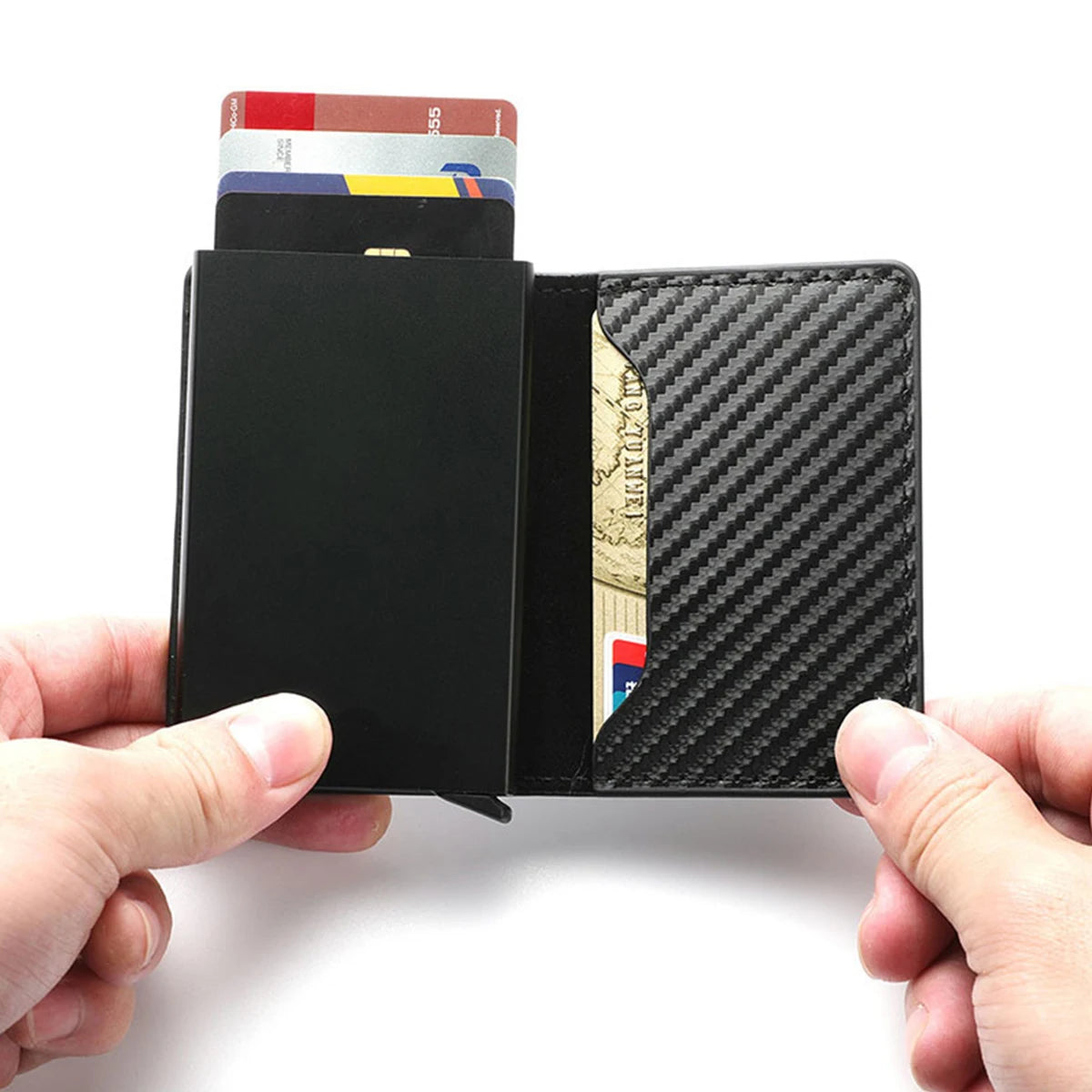 QL RFID Blocking Metal Wallet - Slim Anti-Theft Aluminum Card Holder for Men