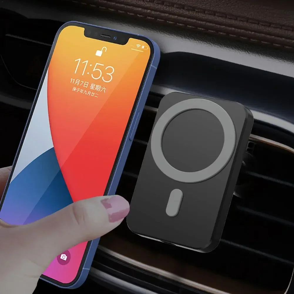 Carregador Magnético sem Fio 15W Qi + MagSafe para iPhone 12/13 Pro – Montagem em Ventilação com USB-C e Rotação 360°"