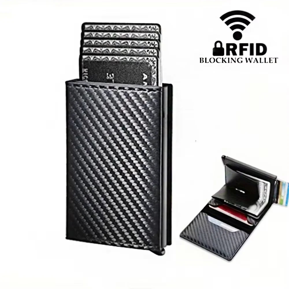 QL RFID Blocking Metal Wallet - Slim Anti-Theft Aluminum Card Holder for Men