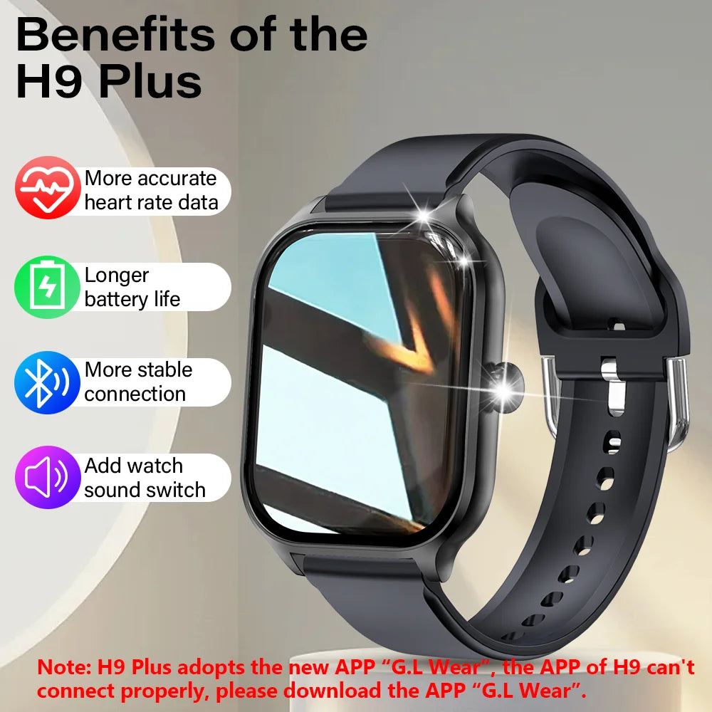 H9 Smart Watch – 2.01" HD Display, Bluetooth Calling, Message Preview, Sports Modes, DIY Dial & Weather for Men and Women