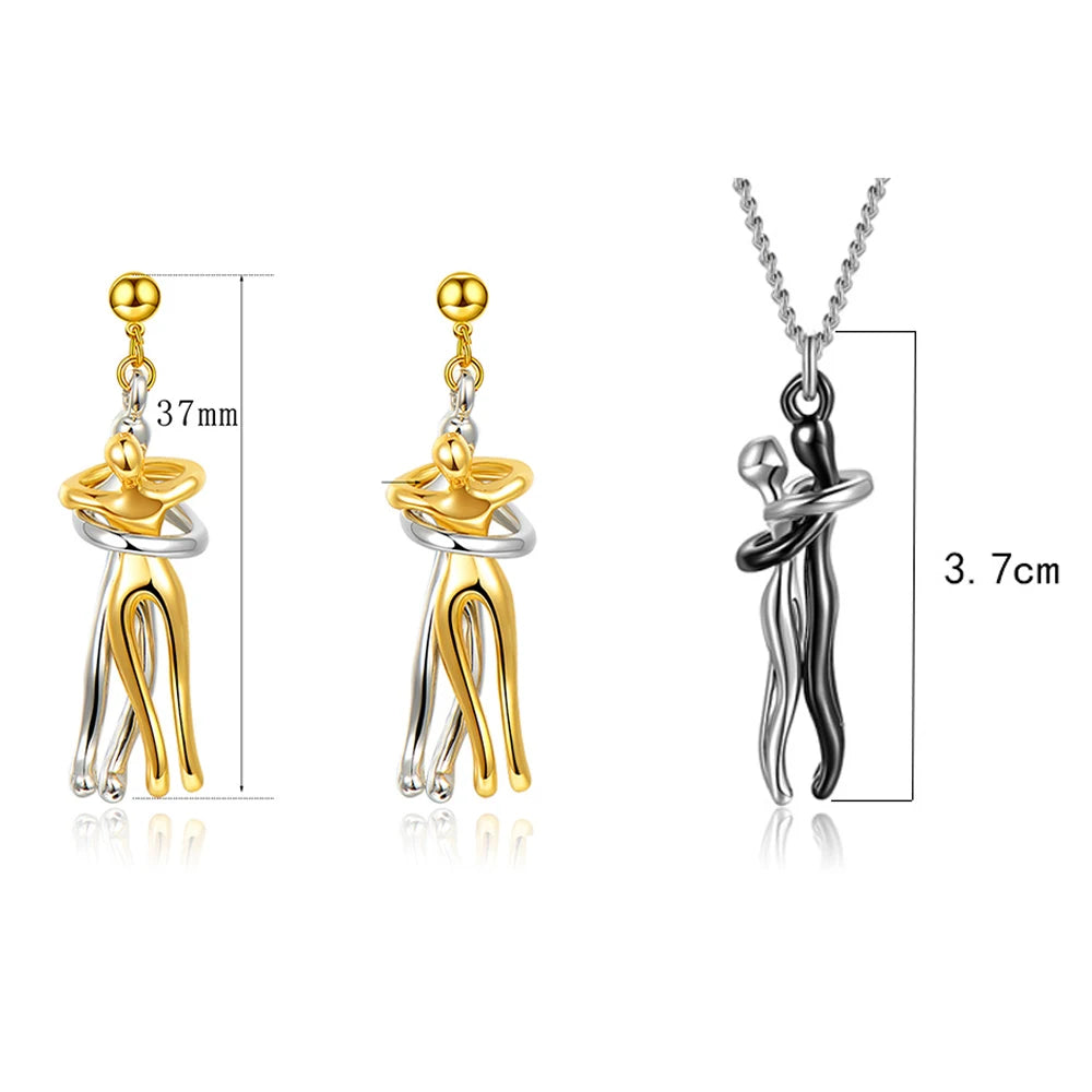 Joias Românticas: Colar com Pingente de Abraço e Brincos Abraço Banhados a Ouro 14K