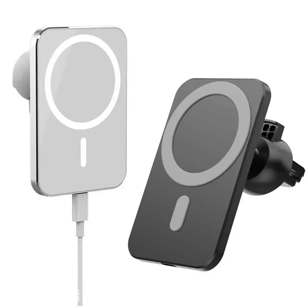 Carregador Magnético sem Fio 15W Qi + MagSafe para iPhone 12/13 Pro – Montagem em Ventilação com USB-C e Rotação 360°"