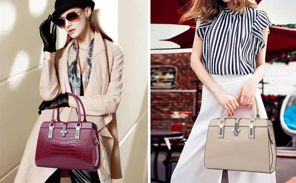 Luxury 2-Layer Crocodile Pattern Boston Tote – Designer Large Capacity Shoulder Handbag for Women