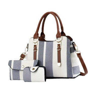 Luxury Striped Designer Handbag with Matching Wallet – Elegant Large-Capacity Shoulder & Crossbody Bag