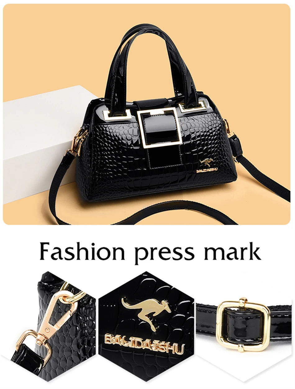 Luxury 2-Layer Crocodile Pattern Boston Tote – Designer Large Capacity Shoulder Handbag for Women