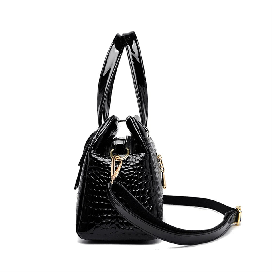 Luxury 2-Layer Crocodile Pattern Boston Tote – Designer Large Capacity Shoulder Handbag for Women