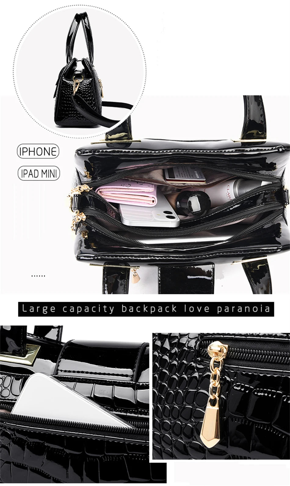 Luxury 2-Layer Crocodile Pattern Boston Tote – Designer Large Capacity Shoulder Handbag for Women