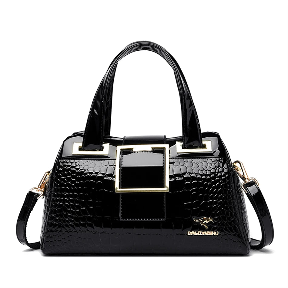 Luxury 2-Layer Crocodile Pattern Boston Tote – Designer Large Capacity Shoulder Handbag for Women
