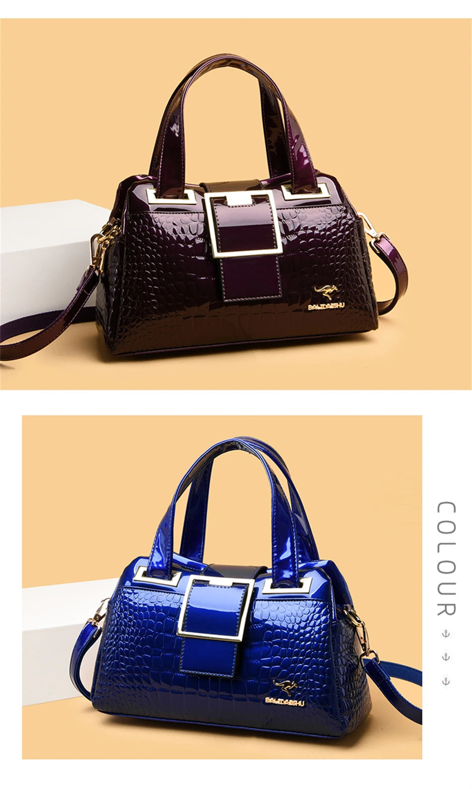 Luxury 2-Layer Crocodile Pattern Boston Tote – Designer Large Capacity Shoulder Handbag for Women
