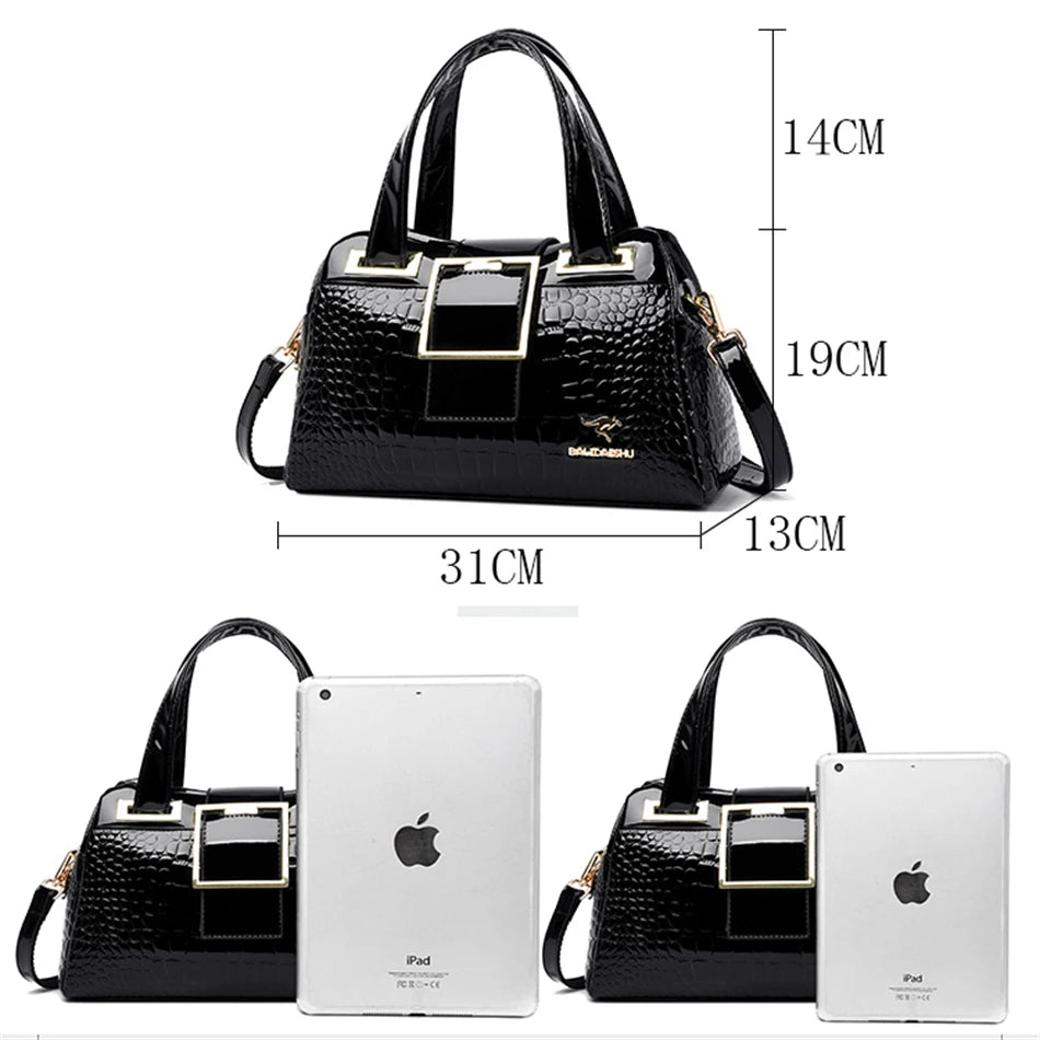 Luxury 2-Layer Crocodile Pattern Boston Tote – Designer Large Capacity Shoulder Handbag for Women