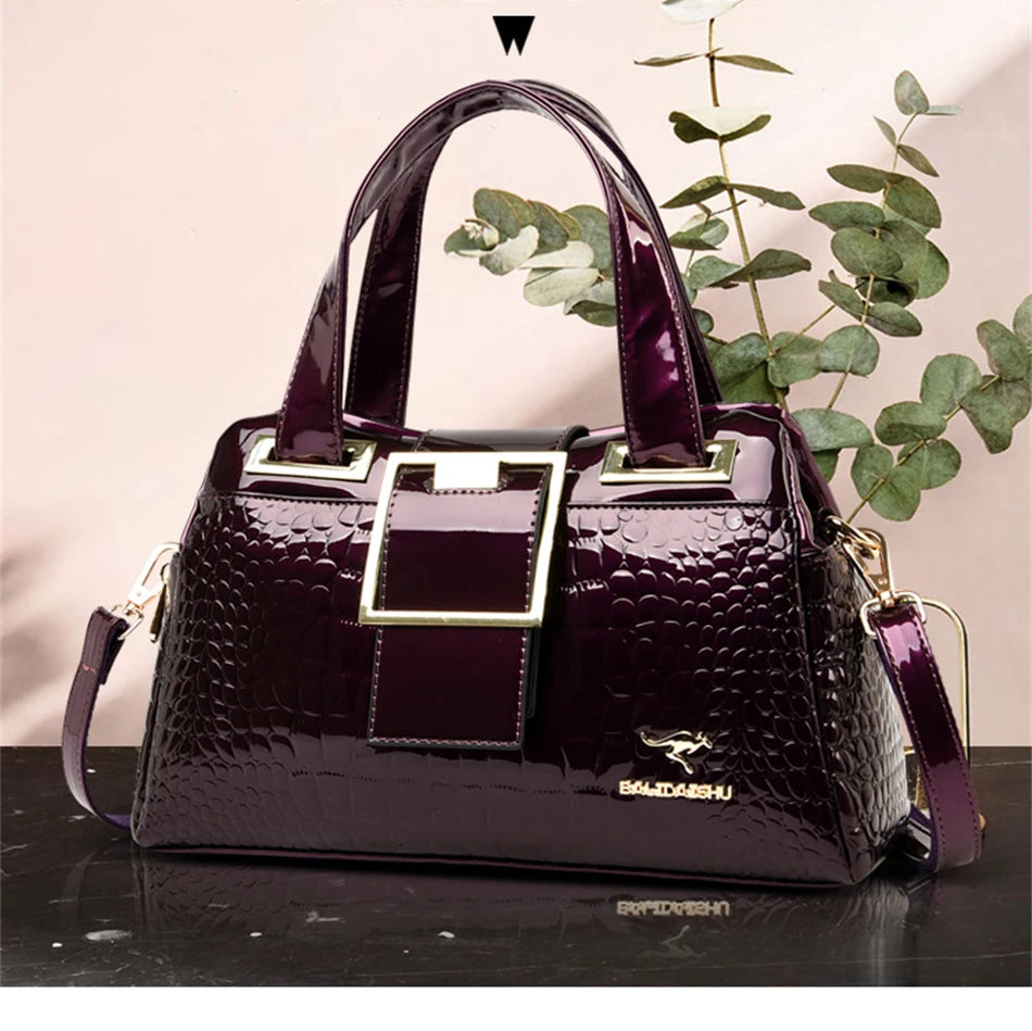 Luxury 2-Layer Crocodile Pattern Boston Tote – Designer Large Capacity Shoulder Handbag for Women