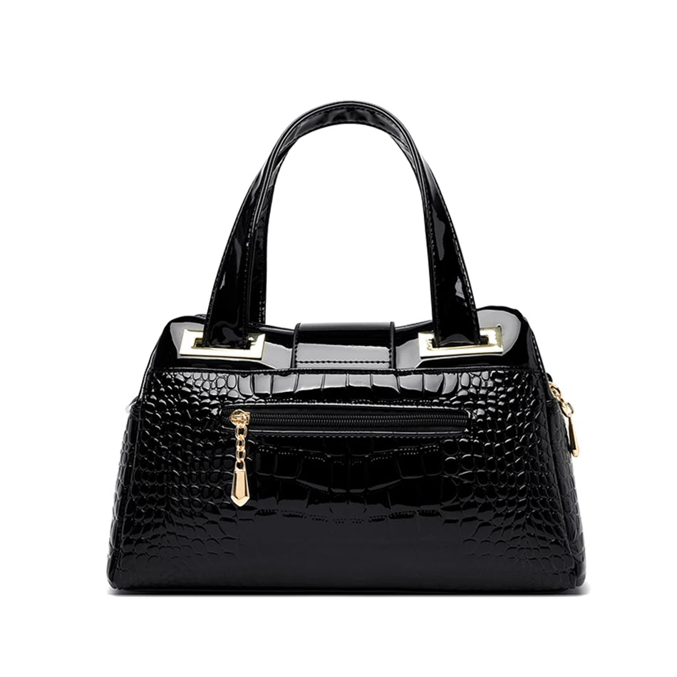 Luxury 2-Layer Crocodile Pattern Boston Tote – Designer Large Capacity Shoulder Handbag for Women