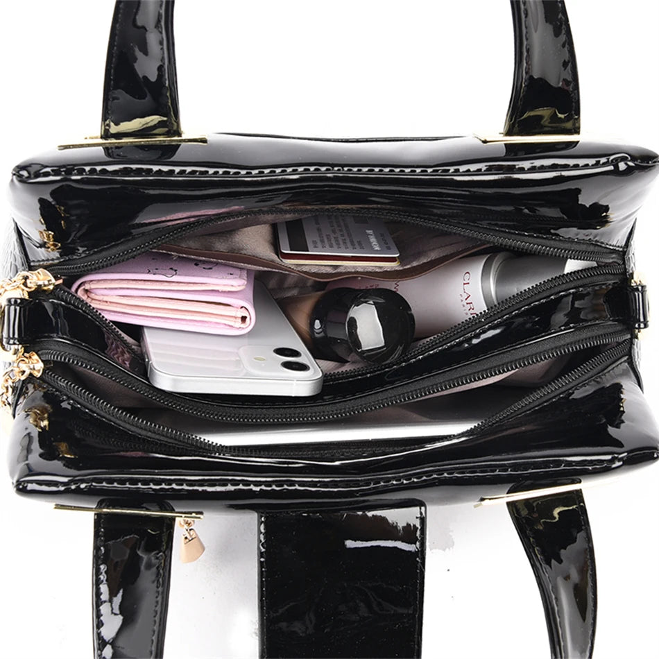 Luxury 2-Layer Crocodile Pattern Boston Tote – Designer Large Capacity Shoulder Handbag for Women