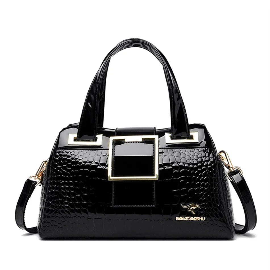 Luxury 2-Layer Crocodile Pattern Boston Tote – Designer Large Capacity Shoulder Handbag for Women