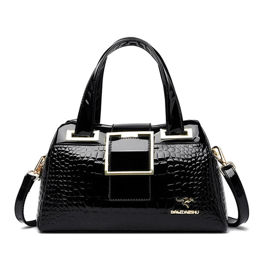 Luxury 2-Layer Crocodile Pattern Boston Tote – Designer Large Capacity Shoulder Handbag for Women
