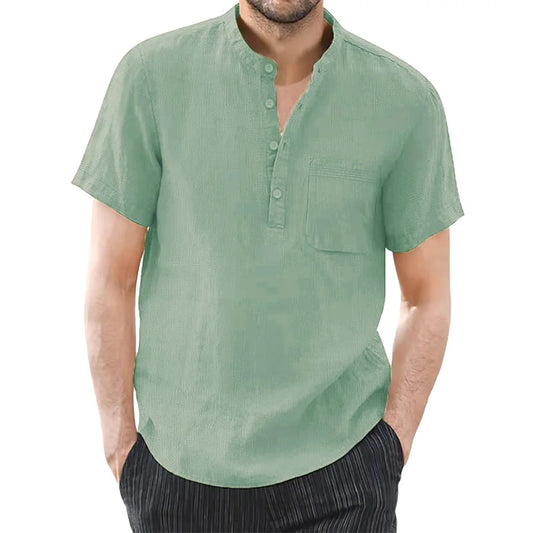 Men's Cotton and Linen Short Sleeve T-Shirt – Solid Color, Casual & Breathable Summer Shirt