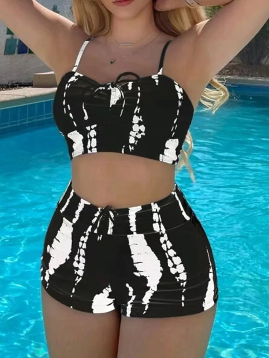 Women's 2025 Stylish Drawstring Swimsuit – High Waist Two-Piece