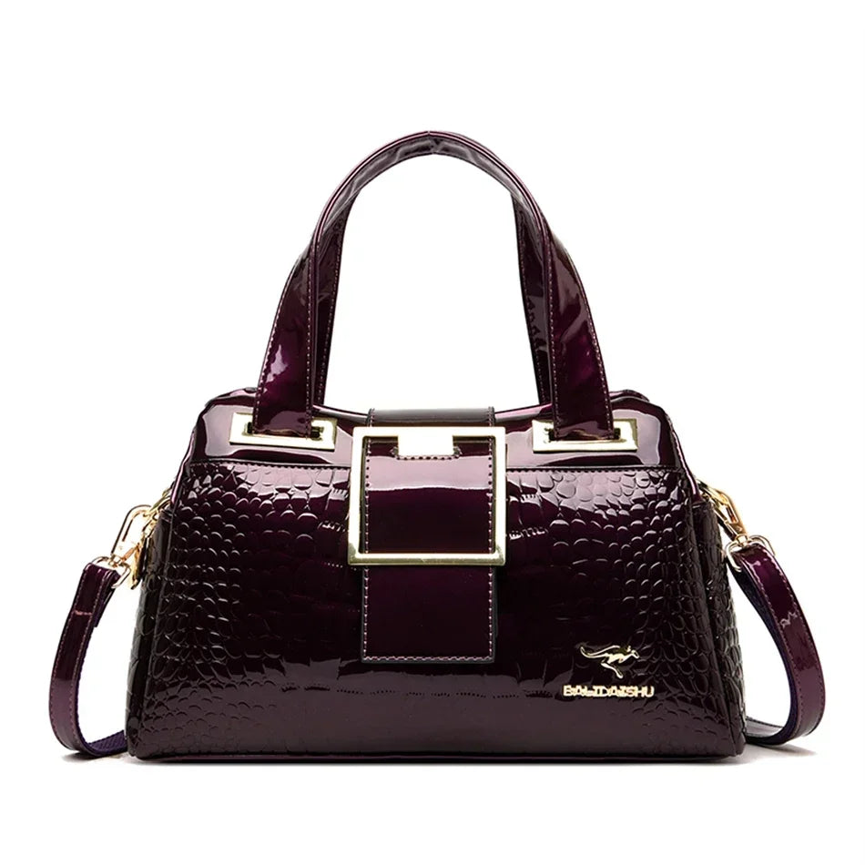 Luxury 2-Layer Crocodile Pattern Boston Tote – Designer Large Capacity Shoulder Handbag for Women