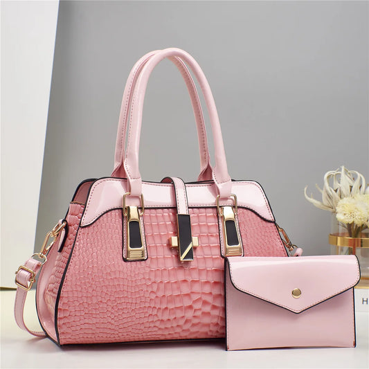 Luxury 2-Layer Crocodile Pattern Boston Tote – Designer Large Capacity Shoulder Handbag for Women