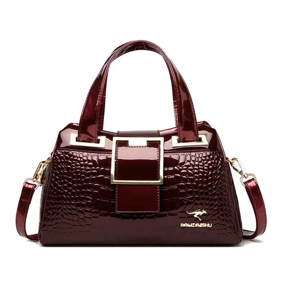 Luxury 2-Layer Crocodile Pattern Boston Tote – Designer Large Capacity Shoulder Handbag for Women