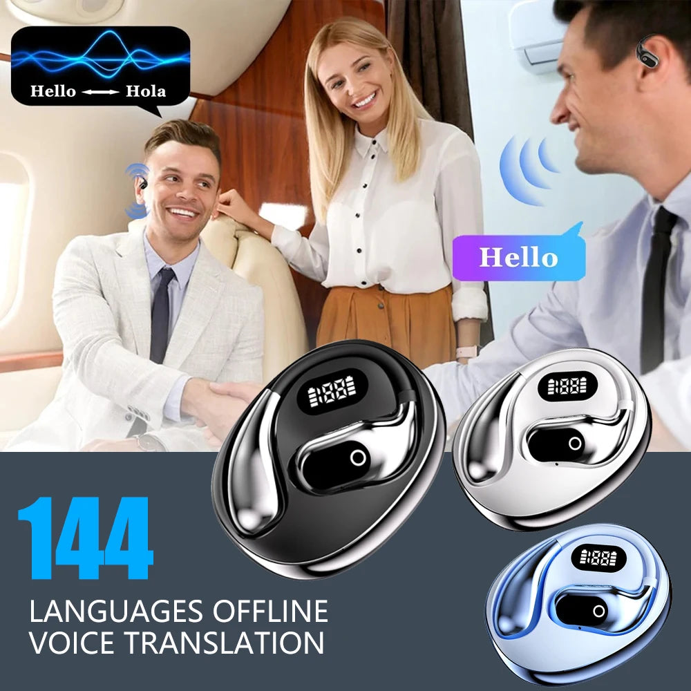 AI Two-Way Real-Time Translator Earbuds – Wireless Bluetooth 5.3 Smart Voice Headphones with 144 Languages & Accents for Travel, Business, and Global Communication