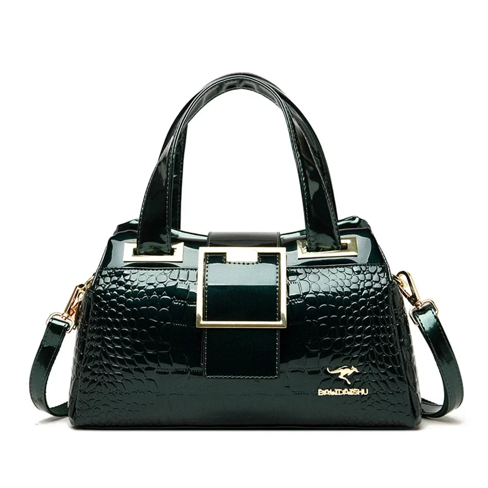 Luxury 2-Layer Crocodile Pattern Boston Tote – Designer Large Capacity Shoulder Handbag for Women