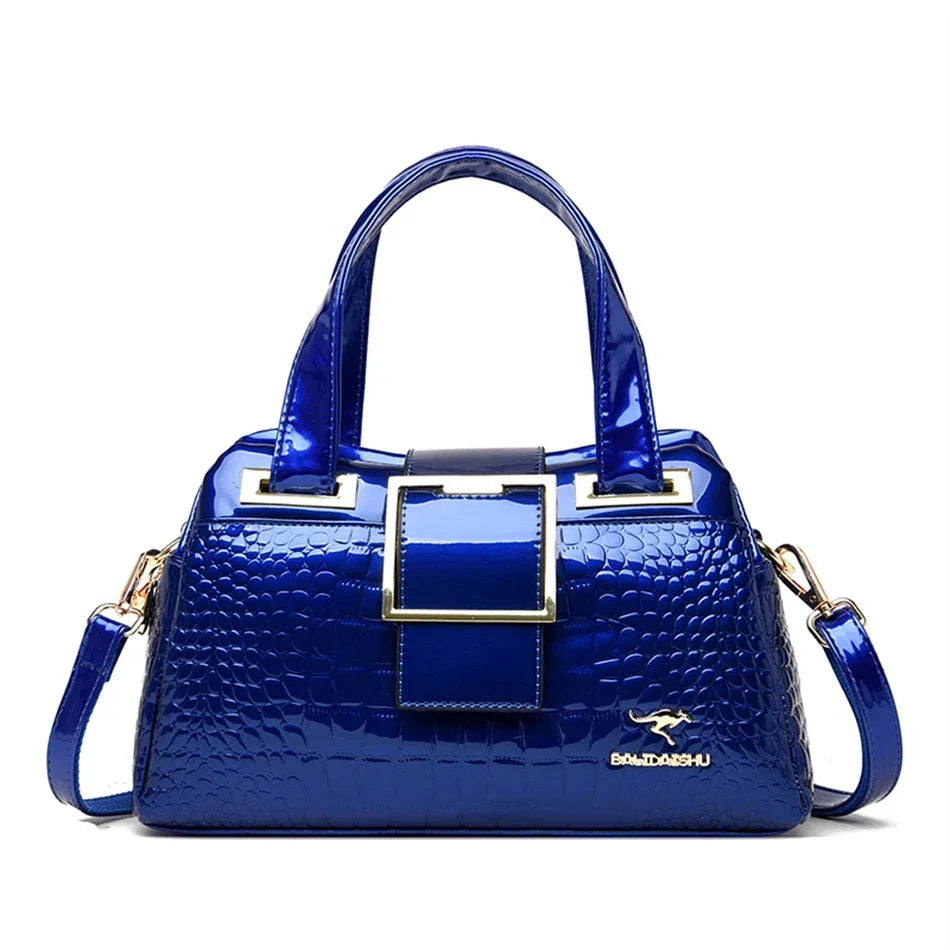 Luxury 2-Layer Crocodile Pattern Boston Tote – Designer Large Capacity Shoulder Handbag for Women