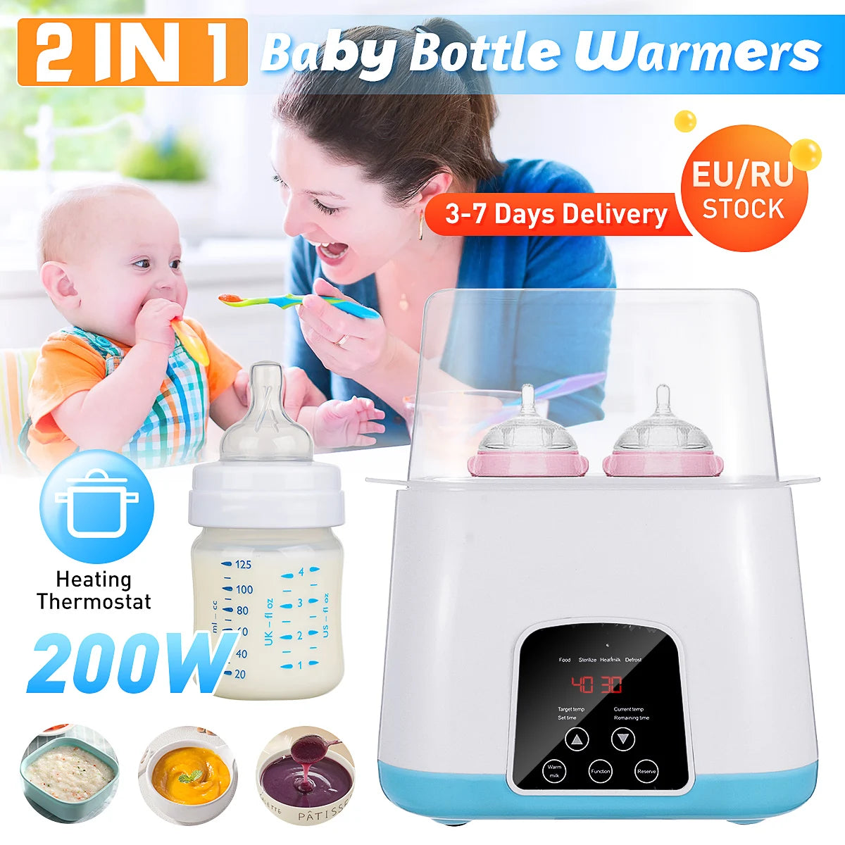 **Aquecedor e Esterilizador de Mamadeira 2 em 1 Automático – Inteligente, LED, Seguro e Rápido